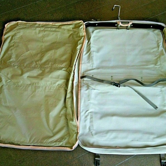 Eddie Bauer Ford Edition Khaki Canvas Leather Garment Bag Luggage Travel Carry - Picture 14 of 16